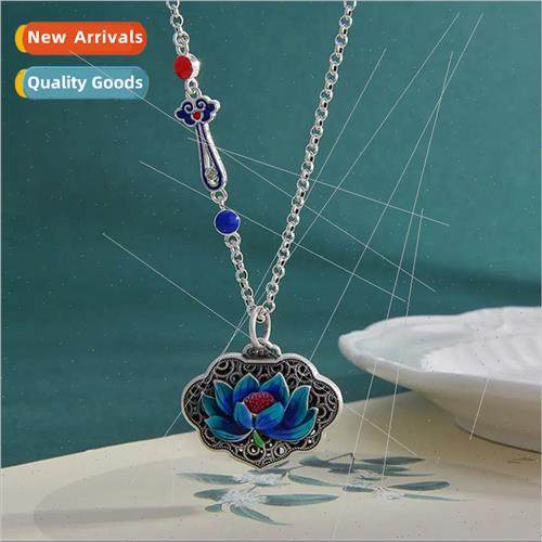 Lotus Heart Sutra Peace Lock Pendant Necklace Auspicious Ret
