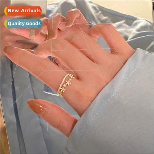 ins tide Korea sweet double layer flower micro-setting ring