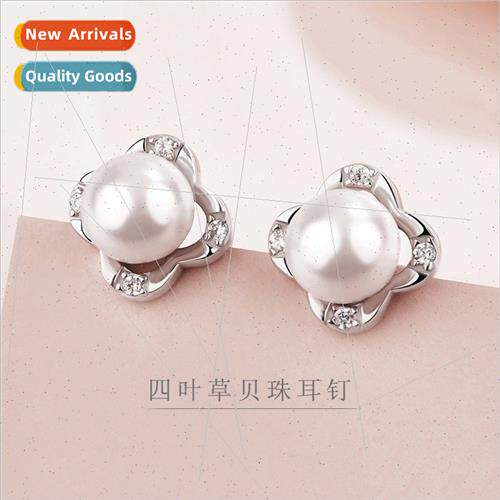 Korea as flowers bloom pearl lucky clover earrings girls tid