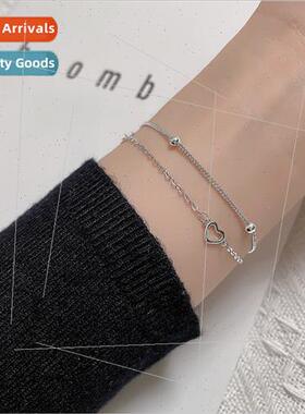 INS Sweet Double Layer Hollowed Out Heart Bracelet Women Fas