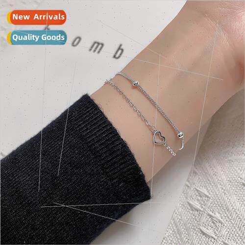INS Sweet Double Layer Hollowed Out Heart Bracelet Women Fas