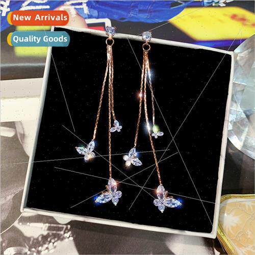 Europe new butterfly earrings silver simple butterfly tassel