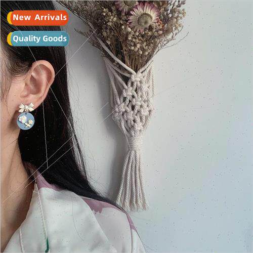 New cute bow asymmetric earrings female Korea flowers S925 s