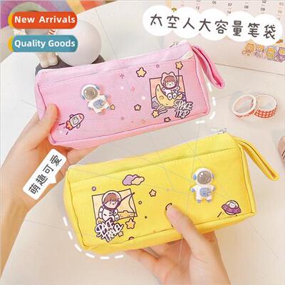 Cartoon cute canvas pencil bag large capacity stationery pen