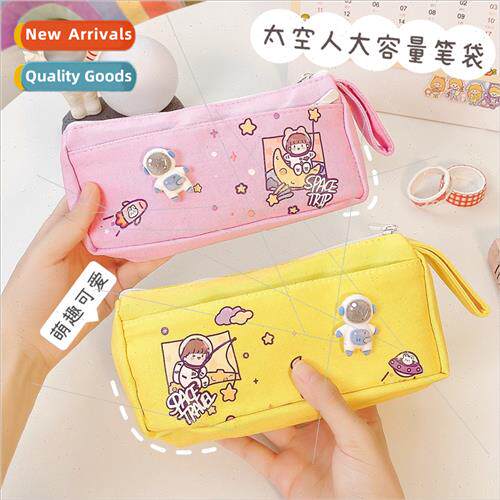 Cartoon cute canvas pencil bag large capacity stationery pen