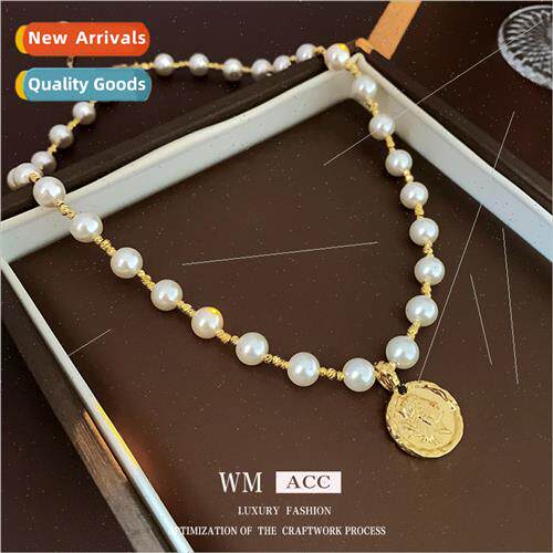 Electroplating portra round card pearl necklace vintage hund