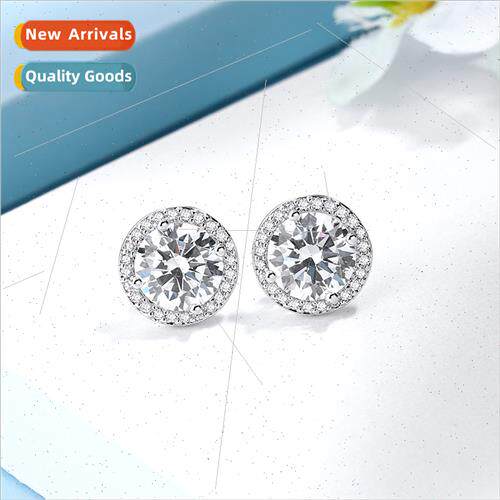 full diamond zirconia simple silver pin earrings anti-allerg