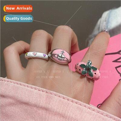 Pink Girls Cute Strawberry Saturn Fashion Opening Ring 2023