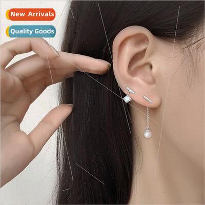 Asymmetrical square geometric pearl earrings female Korea on