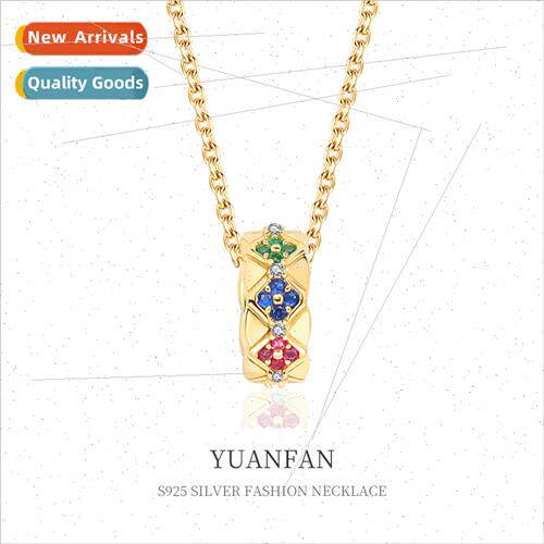 925 silver Vintage Colorful Zirconia Necklace Women Europe c