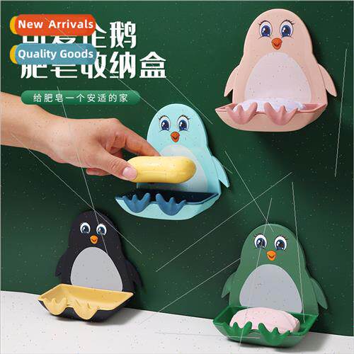 No-hole penguin soap box suction cup wall mounted soap box h