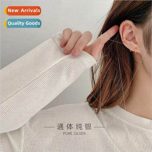 s925 silver Korea twist ear clips double-layer chain whout e