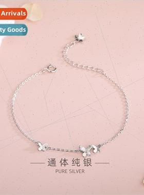 s925 silver Korea glossy butterfly bracelet mori sweet flowe