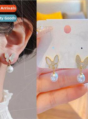 S925 silver needle asymmetric butterfly earrings delicate ni