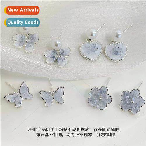Haze blue crystal earrings female fresh small delicate earri