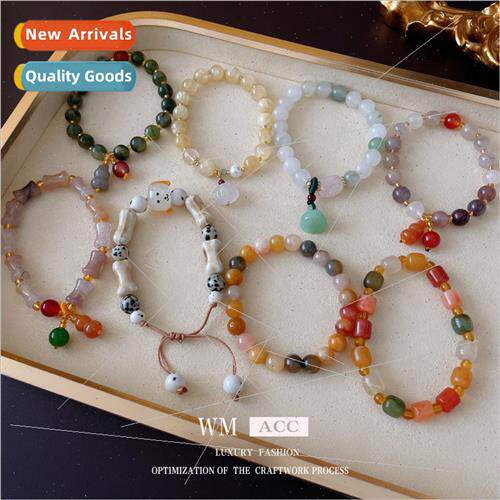 Colorful Natural Stone Lotus Flower Bracelet New Chinese Bra