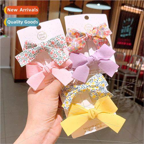 Korea ins fresh floral bow hair clips children duckbill clip