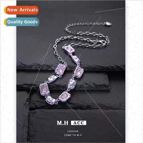 Purple square splicing collarbone chain sense necklace versa