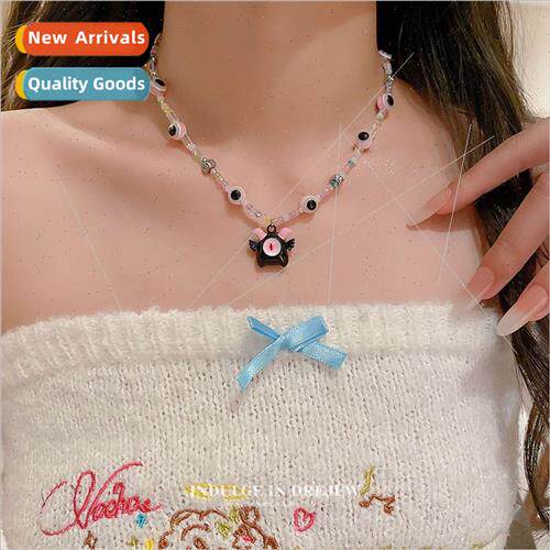 Colorful ltle monster crystal necklace niche lockbone chain