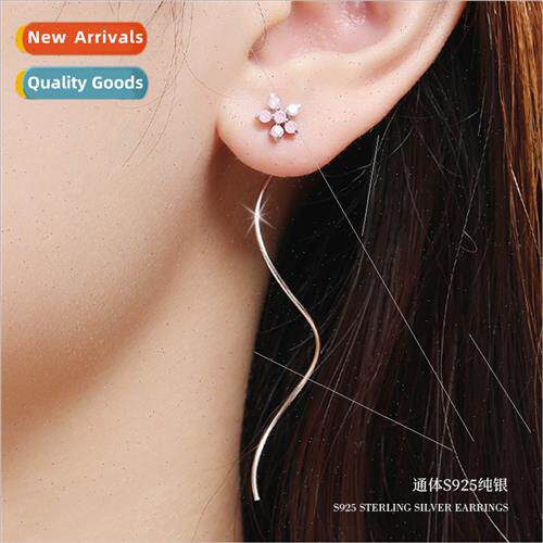 s925 silver flower earrings women versatile niche long wave
