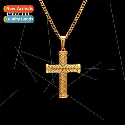 Hip Hop Stainless Steel Floral Cross Pendant Necklace Men  c