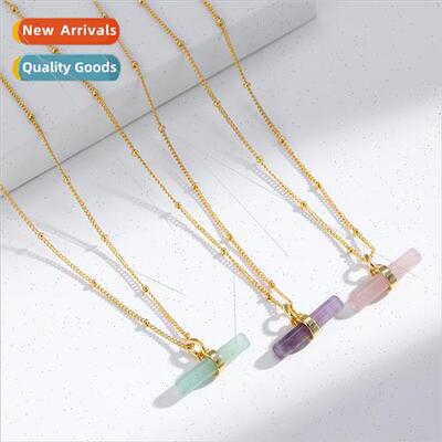 Natural Semi-precious Stone Metal Gold-Plated Stick Pendant