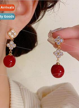 Korea celebry atmosphere fashion zirconia four-leaf flower p