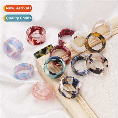 New Acetate Plate Combination Ring Fashion Color Swoosh Open