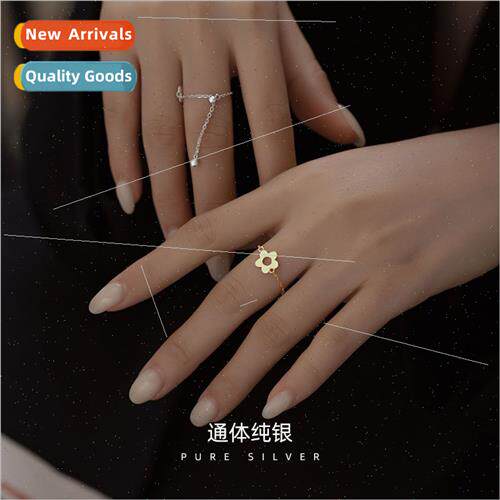 S925 silver Koreasimple flower ring minimalist cute small fl