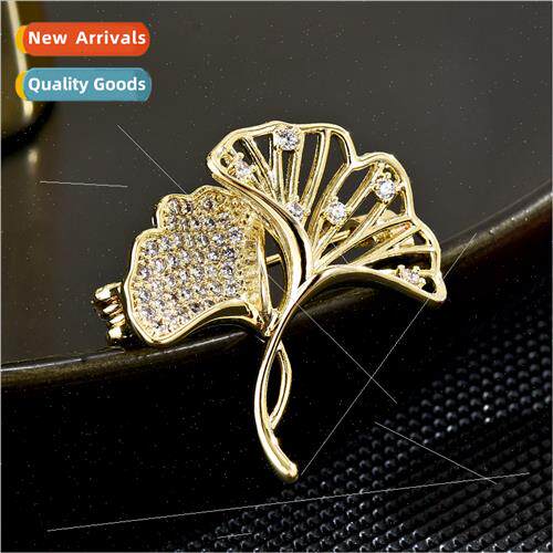 mple lovely small double ginkgo leaf zirconia brooch female