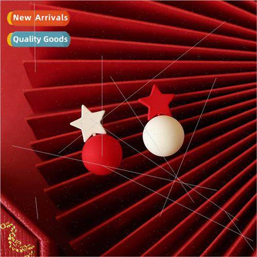 Red star earrings asymmetric pentagram earrings candy color