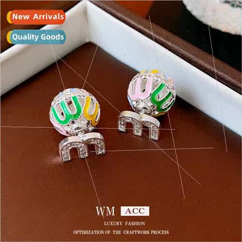 lver needle zirconia drip oil letters irregular earrings fas