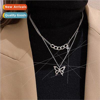 Summer Layers Butterfly Necklace Female ins Hip Hop Bowknot