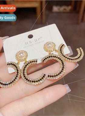 Korea celebry retro exquise super flash pearl zirconia doubl