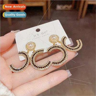 Korea celebry retro exquise super flash pearl zirconia doubl