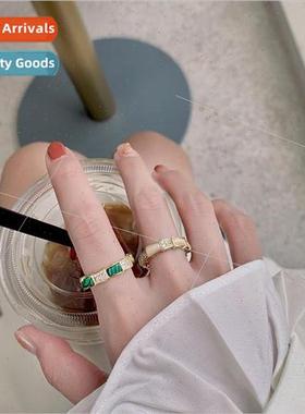 Europe vintage emerald shell open ring female fashion index