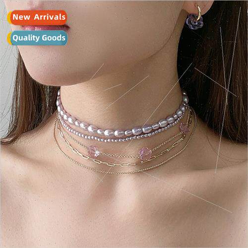 Lavender Purple Multi-Tap Pearl Necklace Women Europe ICONS