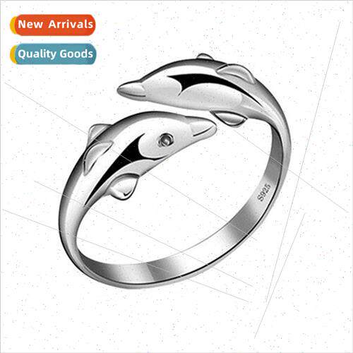 s925 silver dolphin ring Korea creative happiness double dol