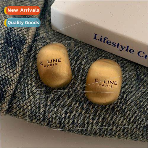 S925 silver pin simple letters frosted metal brushed earring