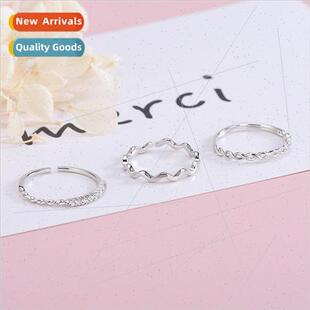 s925 silver wh diamonds simple wave twine ring niche geometr