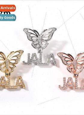 New Butterfly Button Head Letter Necklace ins Diamond Splici