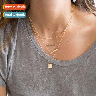 Europe layered necklaces women Stainless gold plated short n