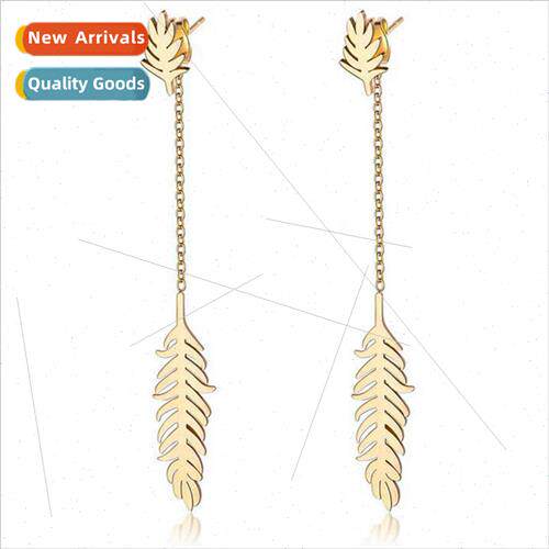 Korea ins leaves long tanium steel earrings new female fashi