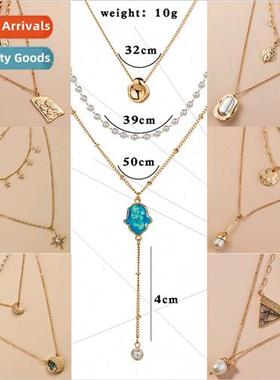 Europe ins nd metal multi-layer stacking necklace collarbone
