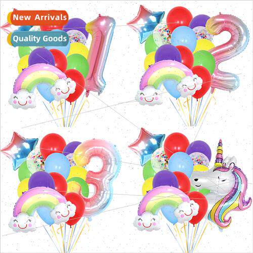 Rainbow Unicorn Gradient Numbers Balloon Set Colorful Childr