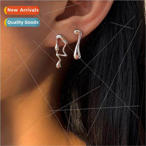 925 silver pin asymmetrical lava earrings premium ins cool h