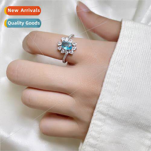 Blue Topaz Petal Ring Europe Delicate Noblewoman Ring Ice Fl
