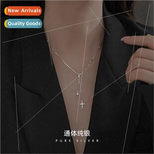 S925 silver cross necklace simple tassel fashion collarbone