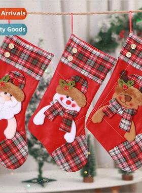 Large Plaid Trim Christmas Stockings Mall Shop Christmas new