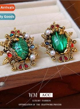 lver needle emerald crown pearl earrings French vintage cour